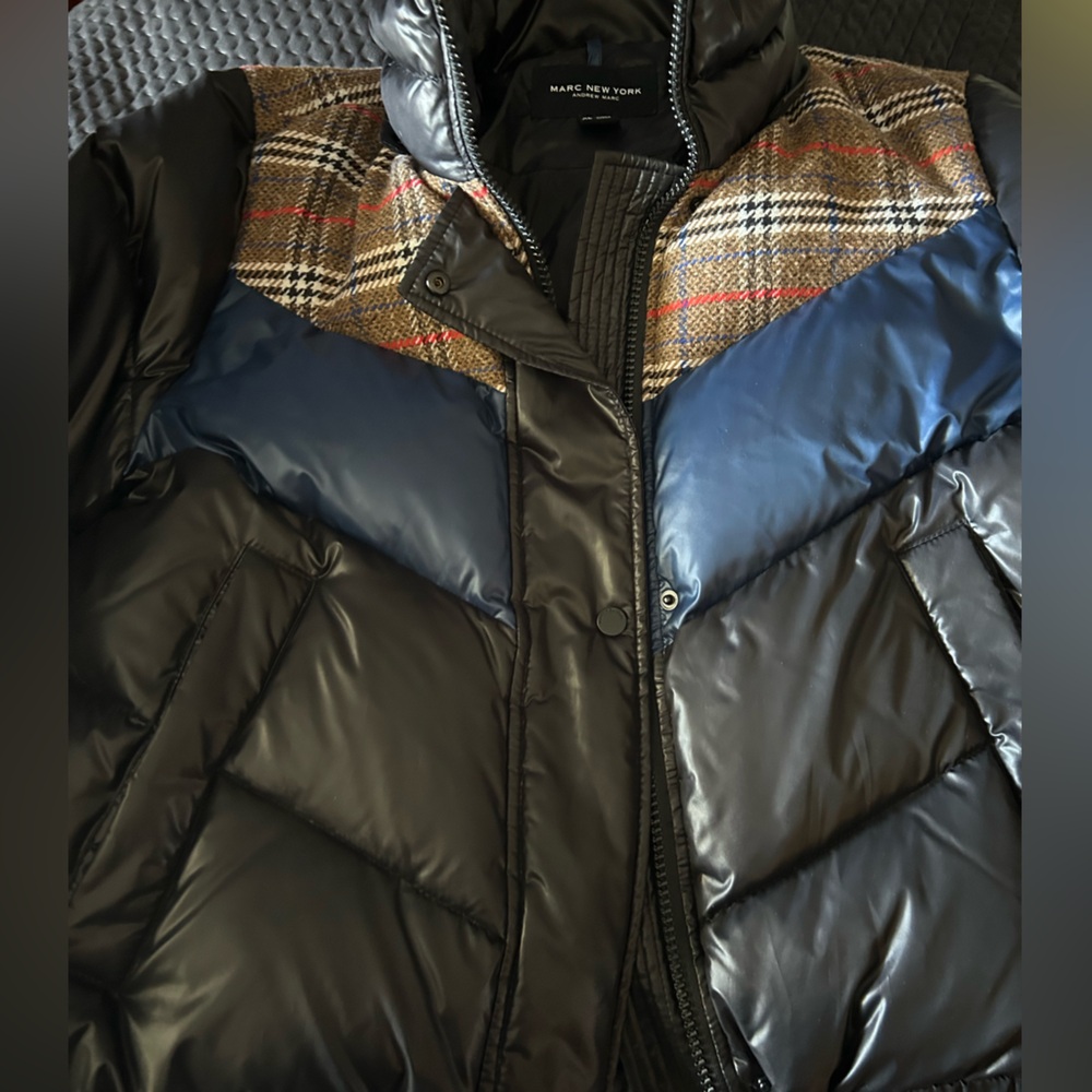 Marc New York Black and Navy Puffer Jacket plaid